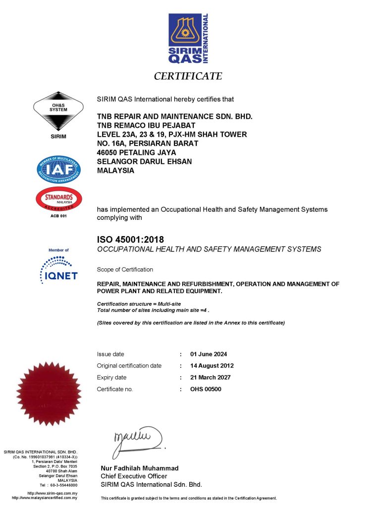 Certificate TNB Repair and Maintenance Sdn. Bhd. - OHS (1)_Page_1 TNB REMACO Homepage 5