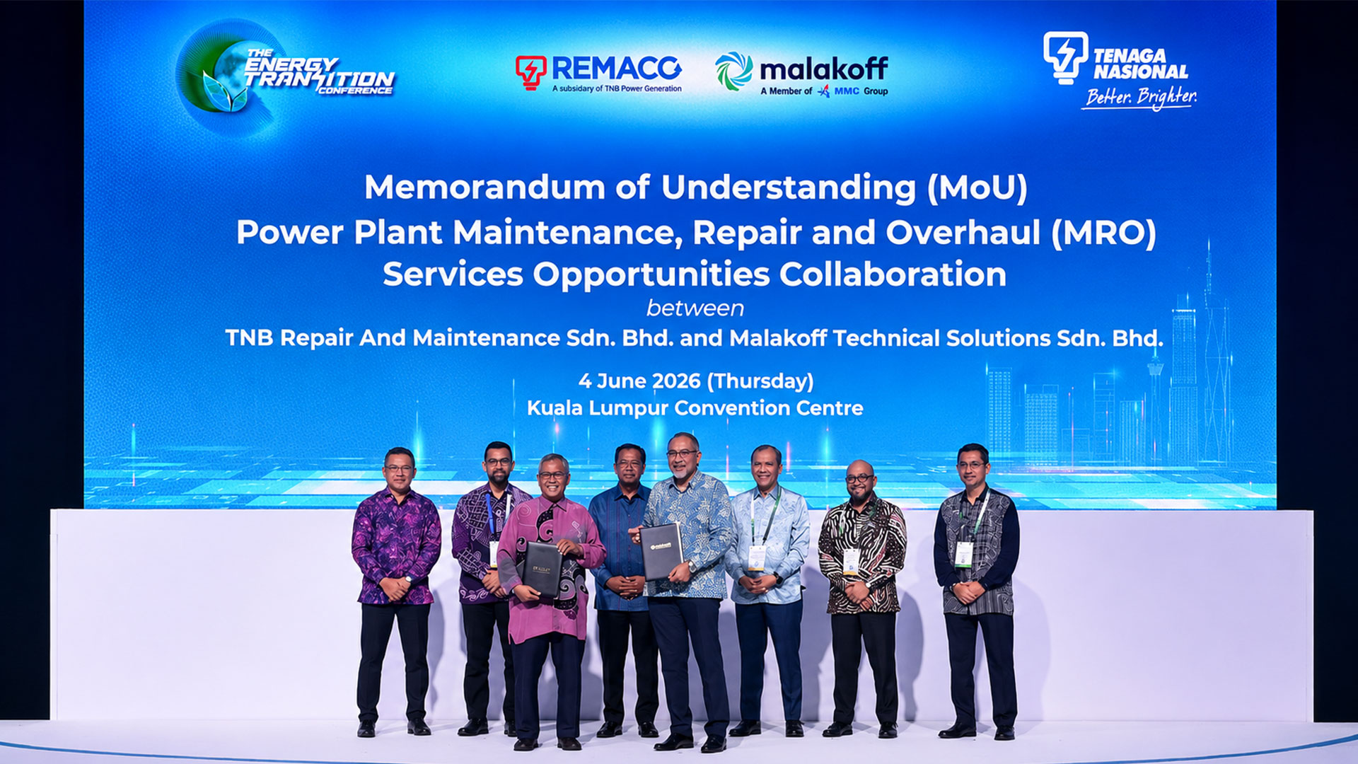 TNB REMACO and MTSSB representatives mark the power plant MRO collaboration at Energy Transition Conference 2026.